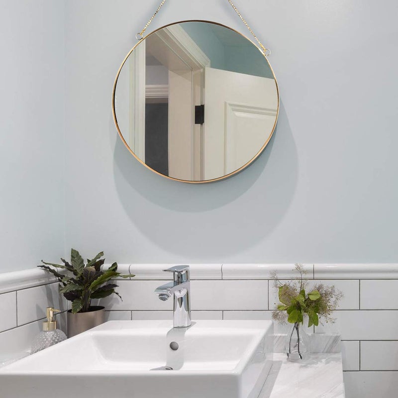 LONGWIN Hanging Wall Circle Mirror Decor Gold Geometric Mirror with Chain for Bathroom Bedroom Living Room 15.7" - Image 3
